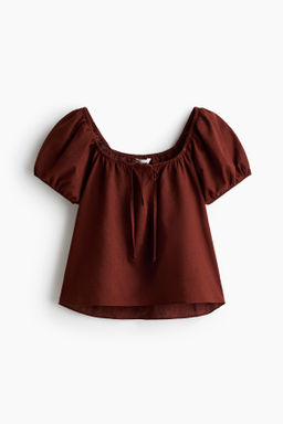 Blusa en mezcla de lino con mangas abullonadas - H&m фото 2