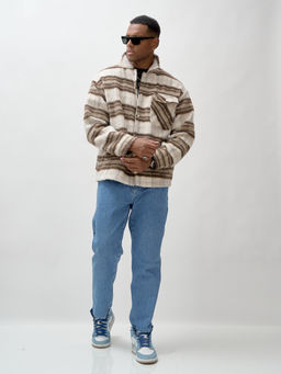 Куртка рубашка шерстяная в клетку мужская демисезонная коричневого цвета 58565K