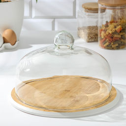 Блюдо для подачи с крышкой Heaven, d=30 см, бамбук, стекло, белое