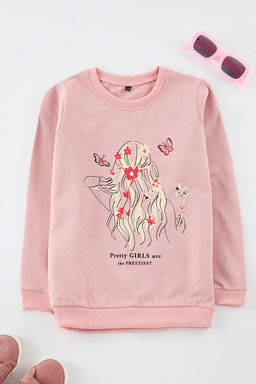 Pudra*001 K?z Cocuk Bask?l? Orme Sweatshirt TKDAW25SW00043