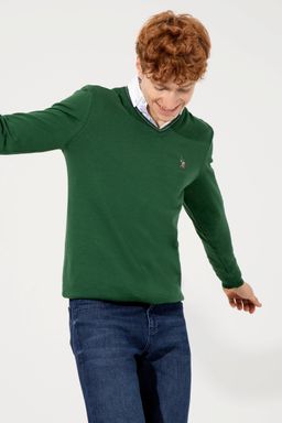 U. S. Polo Assn Мужской зеленый базовый трикотажный свитер с v-образным вырезом - U.s. polo assn фото 3