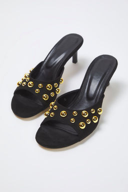 Trendyolmilla Shoes Siyah Alt?n Trok Tasl? Suet Kad?n Kitten Topuklu Terlik TAKSS25TO00099  фото 7