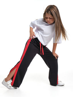 Брюки палаццо для девочки подросткам модные спорт шик 22-7169 черный/красный - Mini maxi фото 4