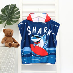 Полотенце-пончо детское LoveLife "Акула" 60х120 см, микрофибра, 100% пэ, 230 г/м2