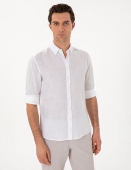 Beyaz Regular Fit %100 Keten G_mlek