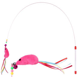 Цена за 6 шт. Игрушка - дразнилка на палочке "ЦапЦап", мышка с колокольчиком, цвет розовый, 80см ( пакет с подвесом)