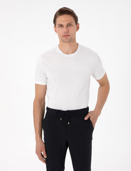 Ekru %100 Pamuk Slim Fit Bisiklet Yaka Basic Ti__rt