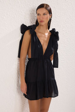 TRENDYOLMILLA Cizgili Mini Dokuma Baglamal? %100 Pamuk Plaj Elbisesi TBESS25EL00101