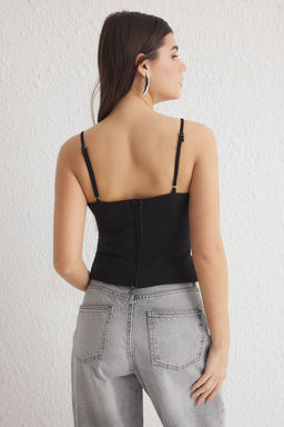 Trendyolmilla Beyaz V Yaka Ask?l? Crop Dokuma Bluz TWOSS25BZ00106  фото 15