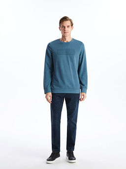 Bisiklet Yaka Uzun Kollu Bask?l? Erkek Sweatshirt