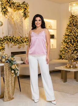 K13328 Топ атласный с кружевом РОЗОВЫЙ