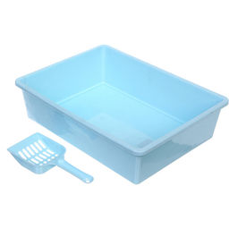 Лоток - туалет для кошек с совком "ЧИСТЫЕ ЛАПКИ", цвет голубой, 38*28.5*10см (пакет)