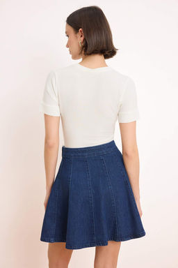 Koyu Mavi Volanl? %100 Pamuk Mini Denim Etek TWOSS26ET00068 - Trendyolmilla фото 6
