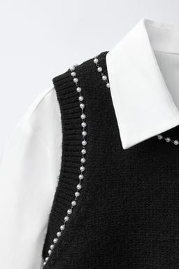 PLAIN SHIRT WITH KNIT WAISTCOAT AND FAUX PEARLS - Zara фото 3