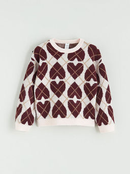 Kalp ve Baklava Desenli K?z ?ocuk Triko Kazak