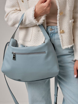 Сумка кожаная на плечо Deboro 30963 серое небо