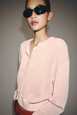 CHAQUETA PUNTO FINO / Rosa pastel