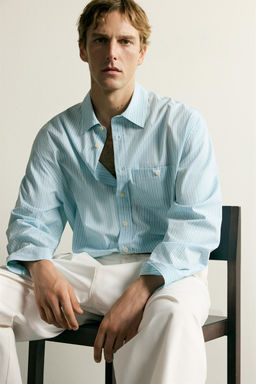 CAMISA BOXY FIT RAYAS / Verde agua - Zara фото 5