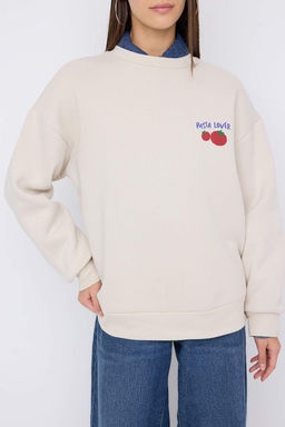 Teen Tas Oversize/Genis Kal?p S?rt Bask?l? Kal?n Ici Polarl? Orme Sweatshirt TWOAW26SW00177 - Trendyolmilla фото 7