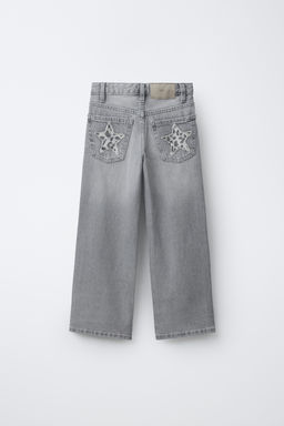 WIDE-LEG JEANS WITH ANIMAL PRINT STAR PATCHES - Zara фото 6