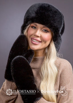 Комплект экомех ушанка, варежки блэк