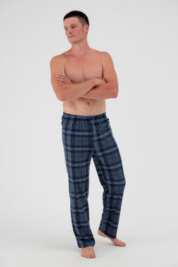 Брюки домашние мужские из кулирки темно-синяя клетка