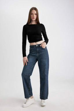 Приталенная футболка с длинными рукавами и круглым вырезом - Defacto фото 2