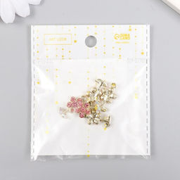 Цена за 5 шт. Декор для творчества металл, стразы Цветочек розовый с листиками, золото 1.1?2 см