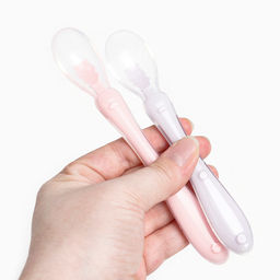 Ложка детская силиконовая для прикорма Крошка Я «Милые зверята», набор 2 шт., розовый/фиолетовый