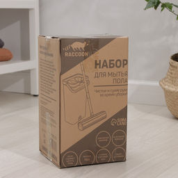 Швабра с отжимом и ведром Raccoon, швабра 32×5×132 см, ведро для полоскания и отжима 14 л