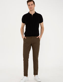 Черный трикотажный свитер приталенного кроя с воротником-поло - Cacharel фото 4