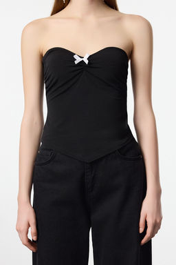 Trendyolmilla Siyah Fiyonk Detayl? Straplez Orme Bluz TPRSS25BZ00008
