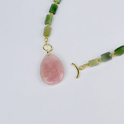 Колье из Нефрита и Розового кварца (градиент) 42 см