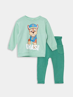 Bisiklet Yaka Uzun Kollu Paw Patrol Bask?l? Erkek Bebek Sweatshirt ve Pantolon 2li Tak?m