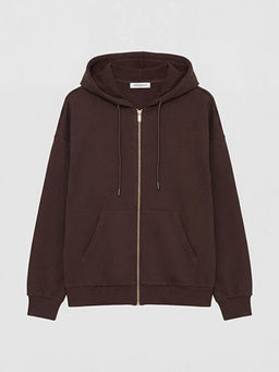 Kap??onlu Oversize Kad?n Fermuarl? Sweatshirt