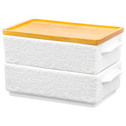 Набор блюд д/холодца 2 пр. 1,6 л 20,5*12*12 см "Розы" с бамбуковой крышкой, фарфор