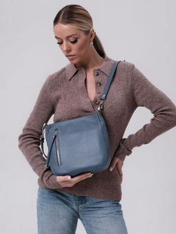 Сумка кожаная кросс-боди Deboro 3410 серый свет