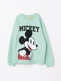 Bisiklet Yaka Mickey Mouse Bask?l? Uzun Kollu K?z ?ocuk Sweatshirt
