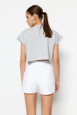 TRENDYOLMILLA Beyaz Yuksek Bel Denim Sort TWOSS23SR00155  фото 5