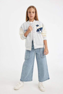 Кардиган-бомбер с принтом и воротником-стойкой для девочек, с мягким мехом внутри - Defacto фото 2