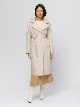 Плащ бежевого цвета с поясом и отложным воротником - 1001dress фото 3