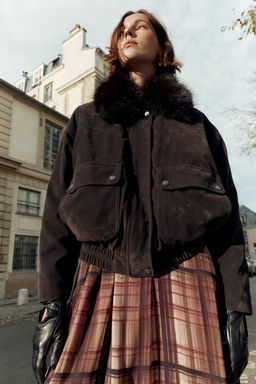 OVERSIZED BOMBER JACKET WITH FAUX FUR LAPEL - Zara фото 5