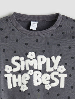 Bisiklet Yaka Puantiyeli K?z ?ocuk Sweatshirt