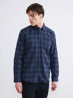 Regular Fit Y?n Kar???ml? Gabardin Erkek Ekose G?mlek