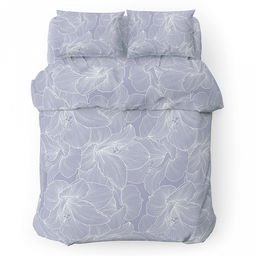 Постельное белье, комплект 2-х спальный Аквилегия серый, 4 предмета: пододеяльник 175х215см, евро-простыня 220х240см, 2 наволочки 70х70см с клапаном-запахом, поплин 115г/м2, хлопок 100%, упаковка классическая ПВХ 32х41см, Домашняя мода (Россия) фото 2