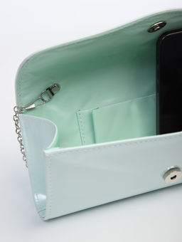 Сумка-клатч женская вечерняя на магните, на длинной цепочке, лаковая, однотонная, чёрная