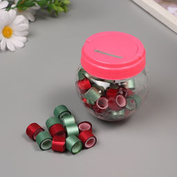 Клейкая лента пластик в банке «Глори. Красный, зелёный», набор 40 шт., 1.2 см, дл.0.9 м, 7×7×9 см