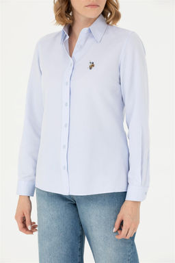 Женская голубая базовая рубашка с длинным рукавом - U.s. polo assn фото 13