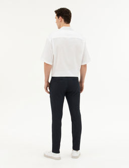 Lacivert Slim Fit _izgili Kanvas Pantolon