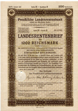 Облигация 4,5% 1000 рейхсмарок 1937 года Германия